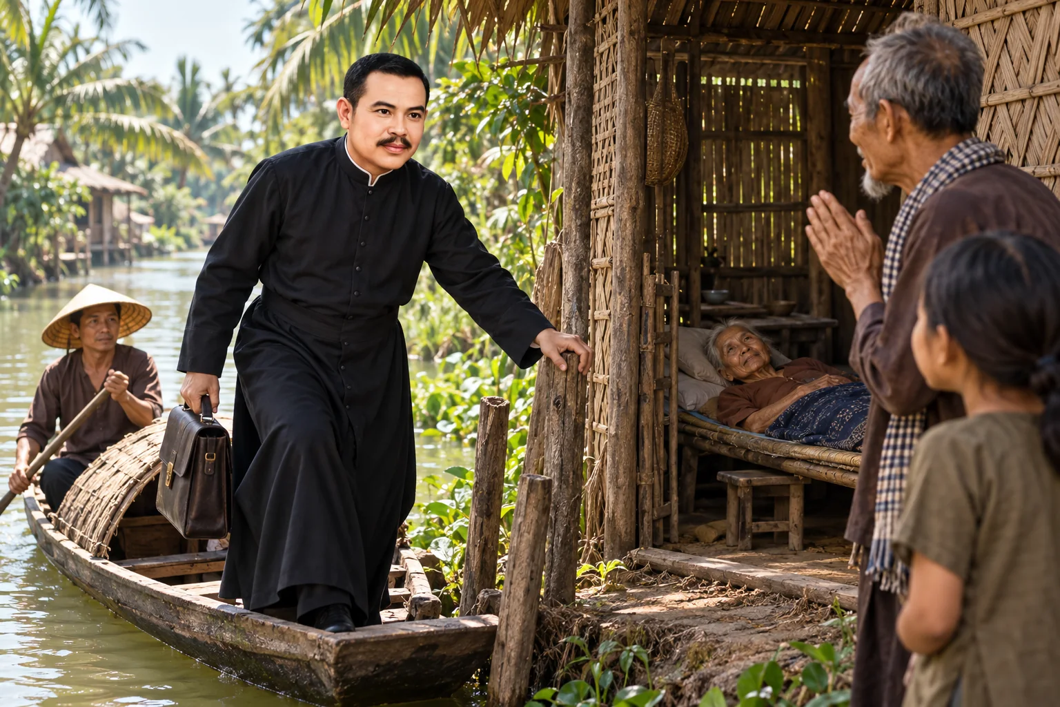 Theo xuồng thăm người đau yếu